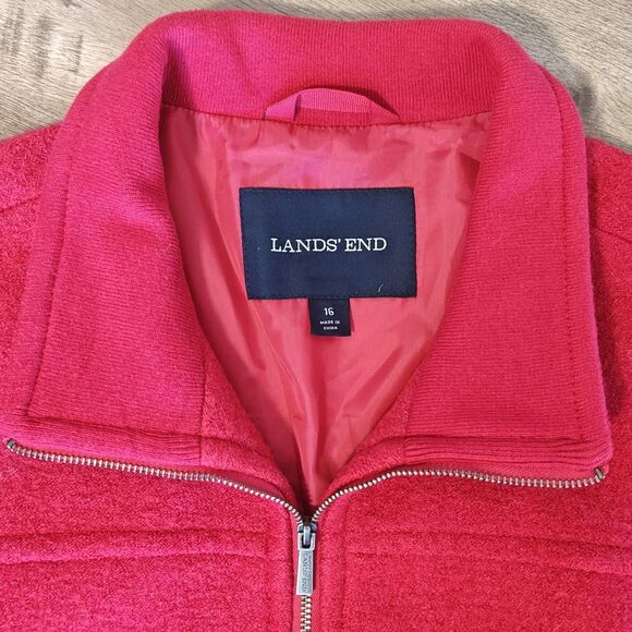 Lands' End Jacket Womens 16 Fuchsia Pink Wool Blend Full Zip Stand Collar - Picture 8 of 13